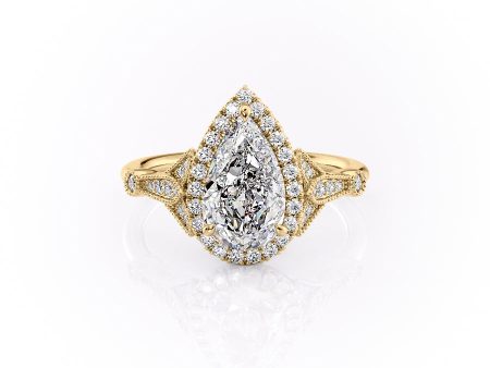 The Halo Stephanie Set With A 3 Carat Pear Moissanite Fashion