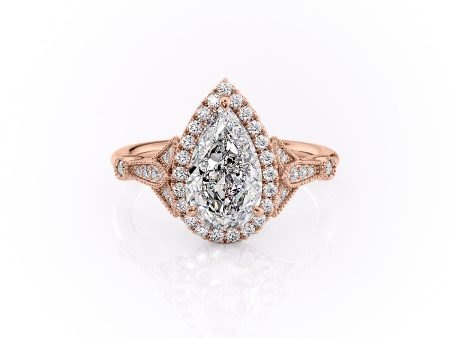 The Halo Stephanie Set With A 2.5 Carat Pear Moissanite Online now