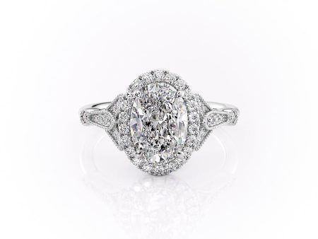 The Halo Stephanie Set With A 2 Carat Oval Moissanite Sale