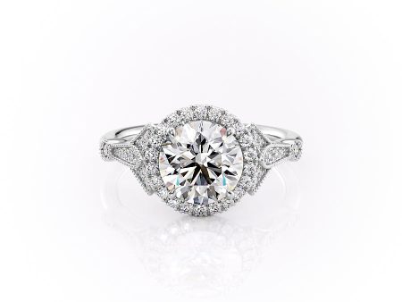 The Halo Stephanie Set With A 3.5 Carat Round Moissanite on Sale