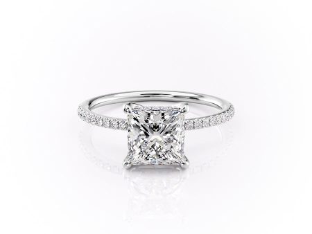 The Pave Sarah Set With A 5 Carat Princess Moissanite For Sale