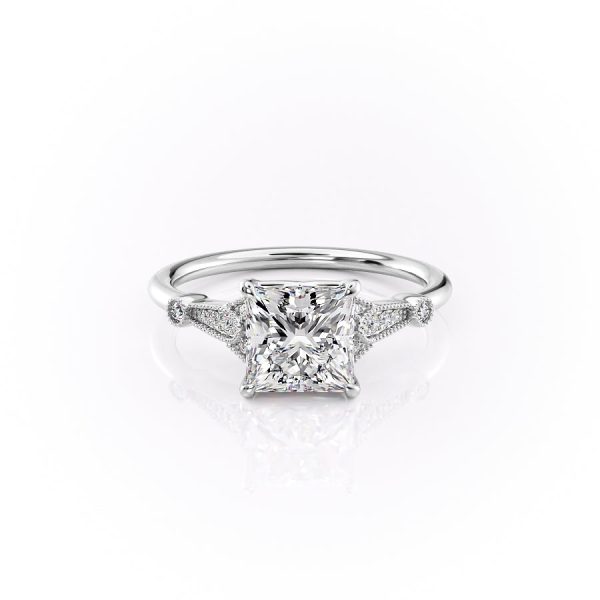 The Stephanie Set With A 2.5 Carat Princess Moissanite For Sale